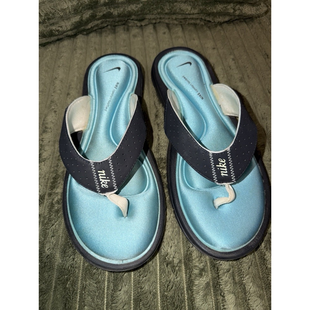 Nike Womens 10 Navy Teal Flip Flop Sandals Comfort Footbed Thong Slides Athletic